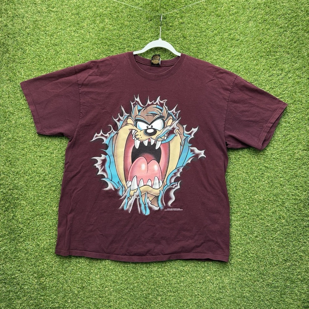 Vintage 90s Taz Tasmanian Devil Shirt Mens XL Maroon USA Looney Tunes Y2K